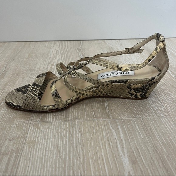 Jimmy Choo Snake Skin Low Heel Wedge Sandals Size 36 1/2 - Picture 11 of 11